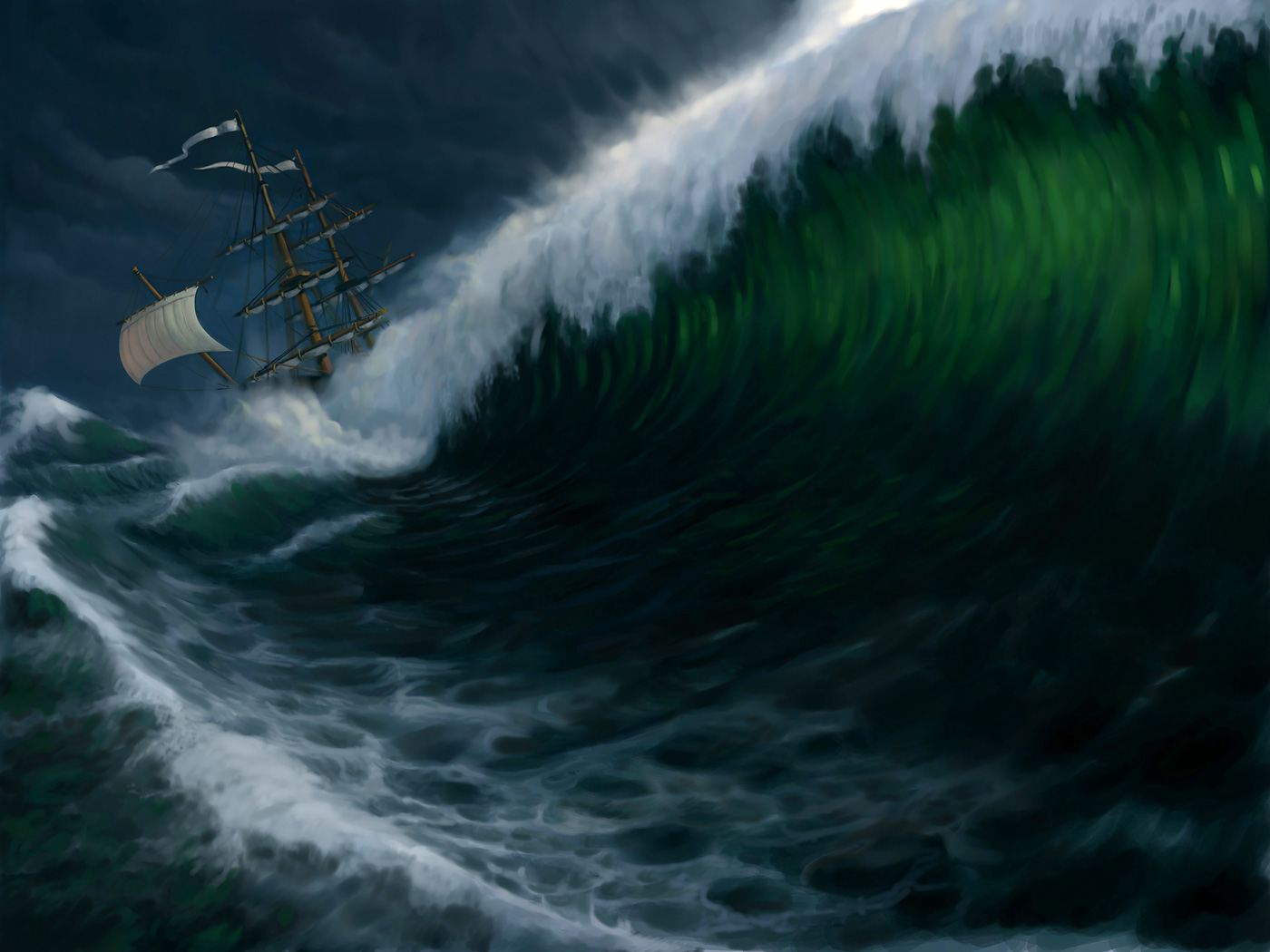 Кораблик в море в шторм